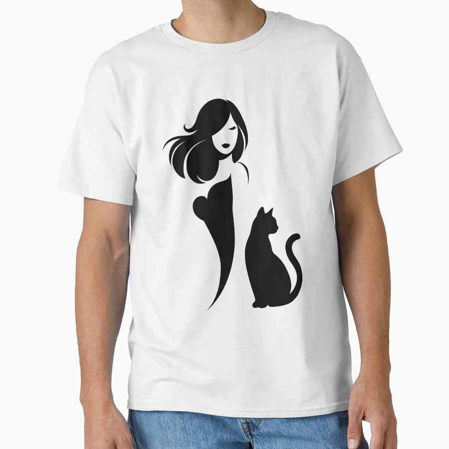 Minimalist Girl and Cat Silhouette Print by lloreleya