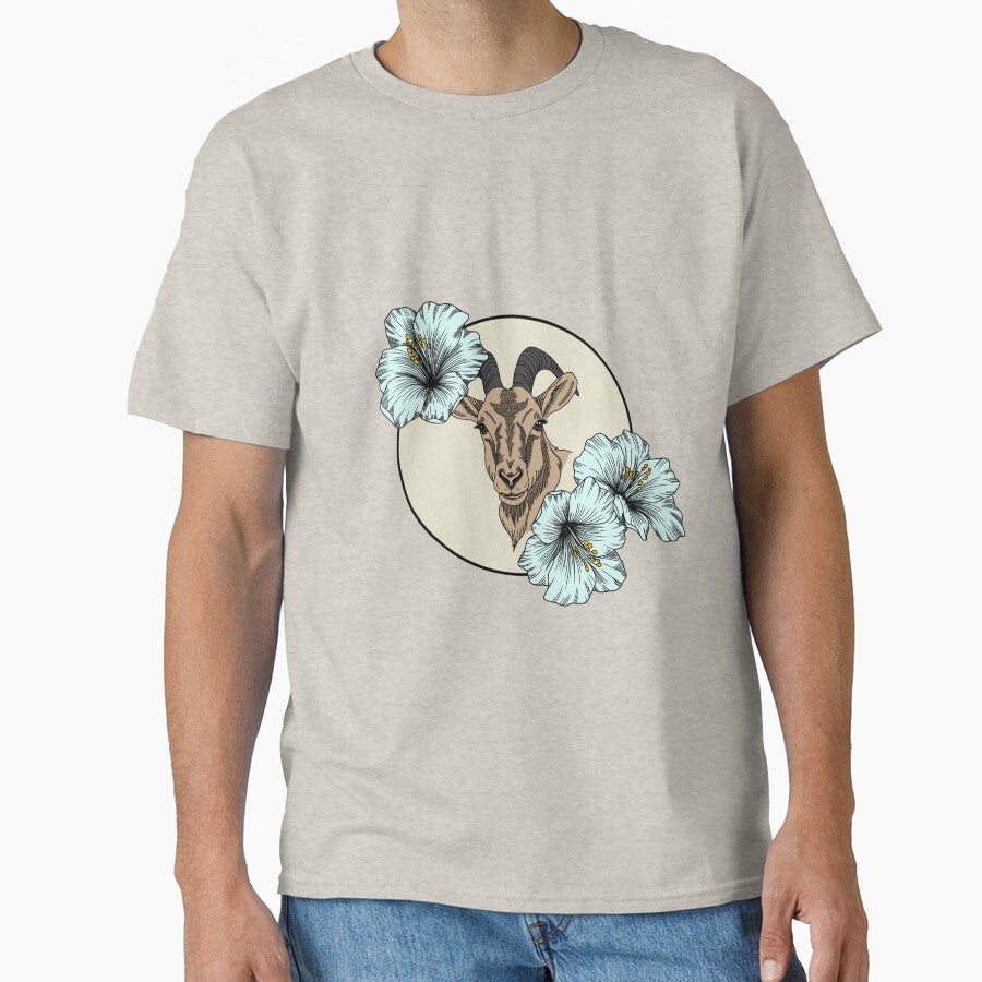 Minimalistic goat with flowers by Pamelarts