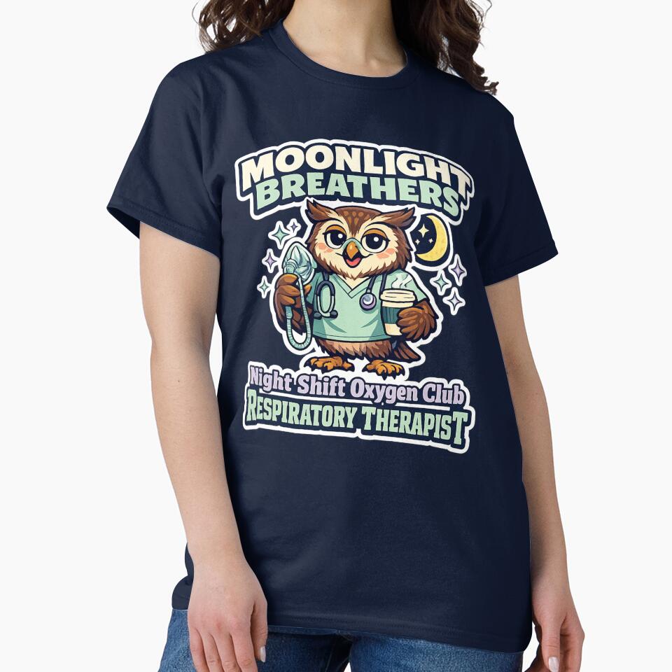 Funny Owl Respiratory Therapist Night Shift Oxygen Club Retro Mascot Sticker | Moonlight Breathers RT Design by ClinicalHubs