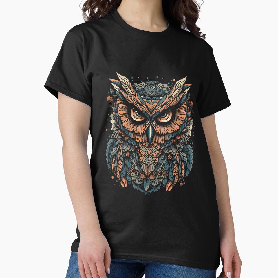 Feathered Friend: Colorful Owl Illustration Tee by Mahedi Hasan Fahim