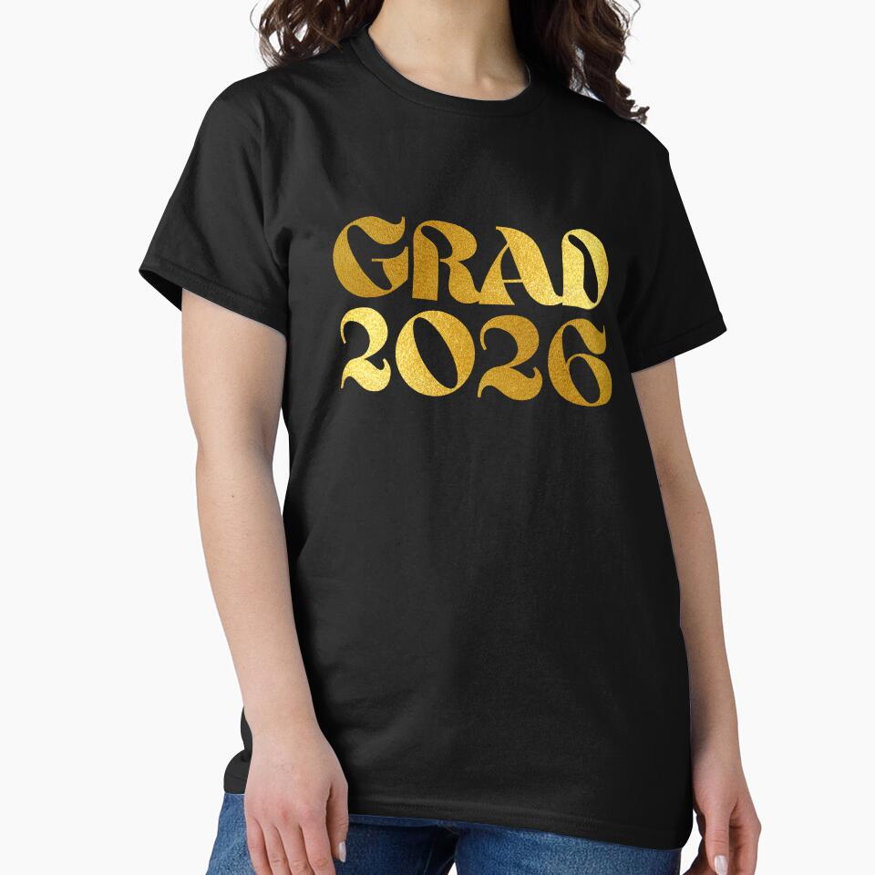 Class of 2026 Senior Grad Graduation 2026 Gold Look Typography Gift on Black by Artycom