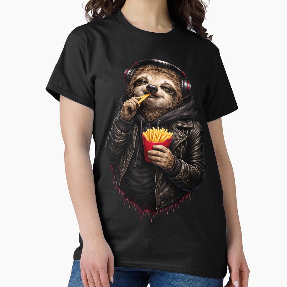 Relaxed Sloth Eating Fries – Cozy Streetwear Animal Illustration by ColorSplash123