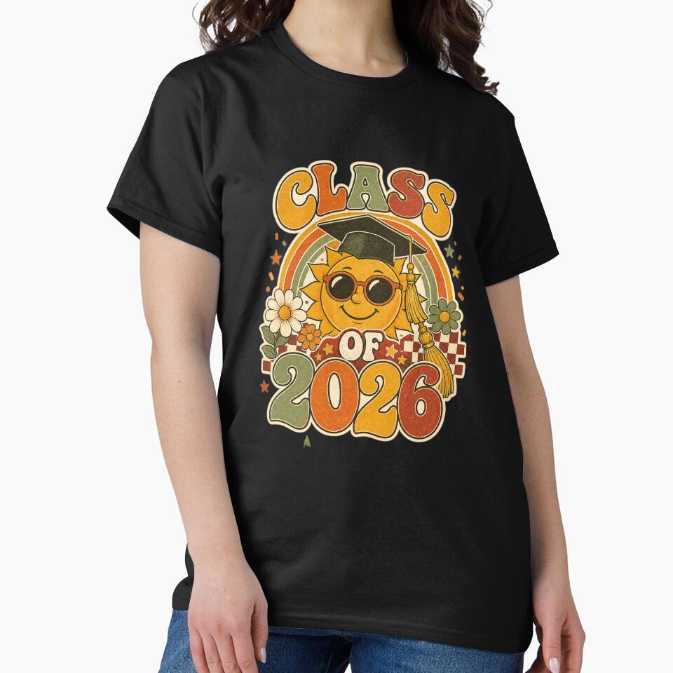 Class of 2026 Retro Graduation Sunshine T-Shirt | Groovy Senior 2026 Vintage Graduate Design by Lozarux