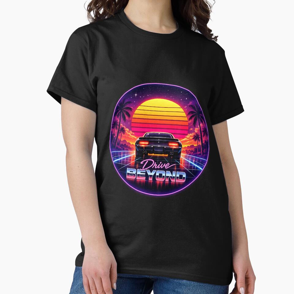 Drive Beyond — Retrowave Synthwave 80s Neon Car Sunset Palm Trees Night Art by ArtoryWorks