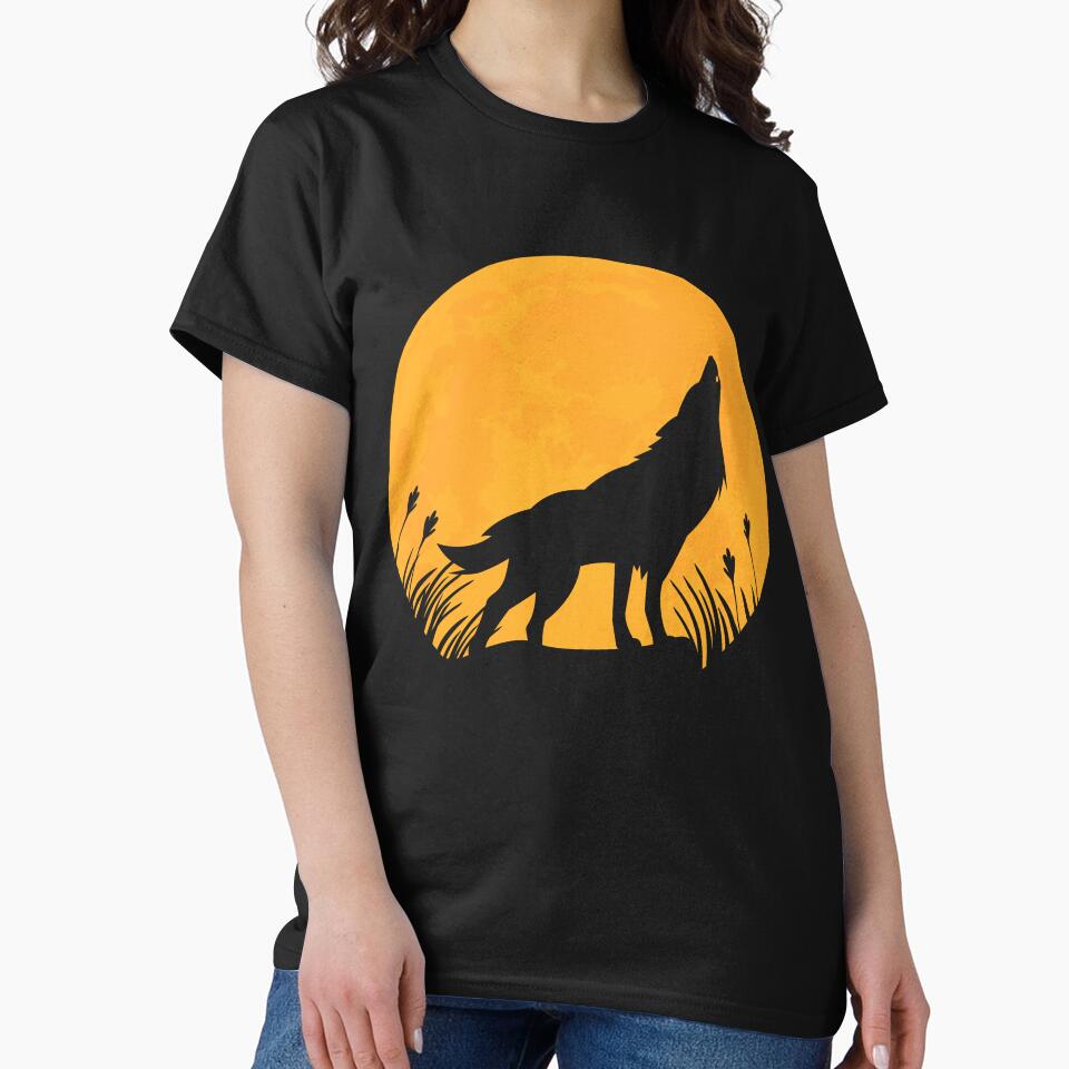 wolf animal lover Silhouette in full moon gift by alaechamlal