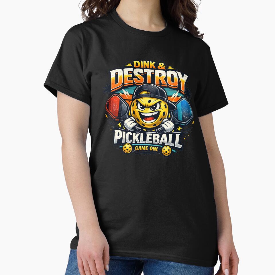 Dink & Destroy Pickleball Shirt | Funny Pickleball Player Gift | Retro Pickleball Graphic Tee by PickleballPulse