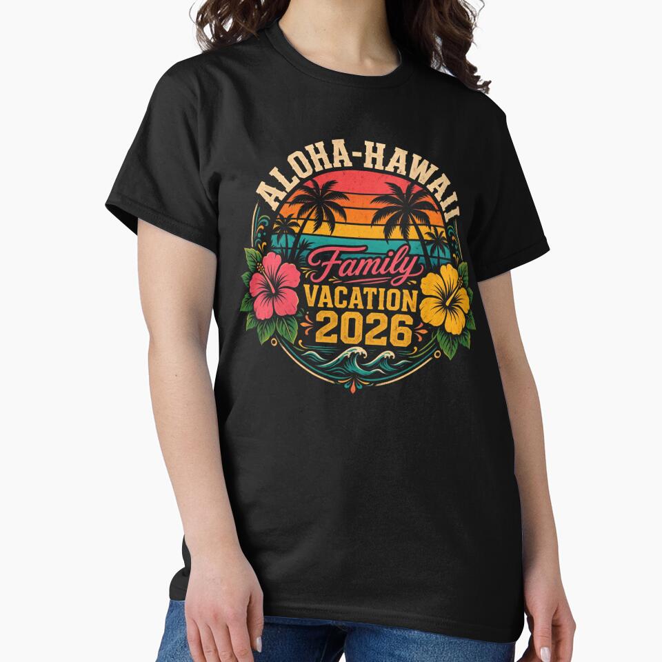 Aloha Hawaii Family Vacation 2026 Retro Tropical Beach Sunset Palm Trees Hibiscus by ZBIFBOUETLA