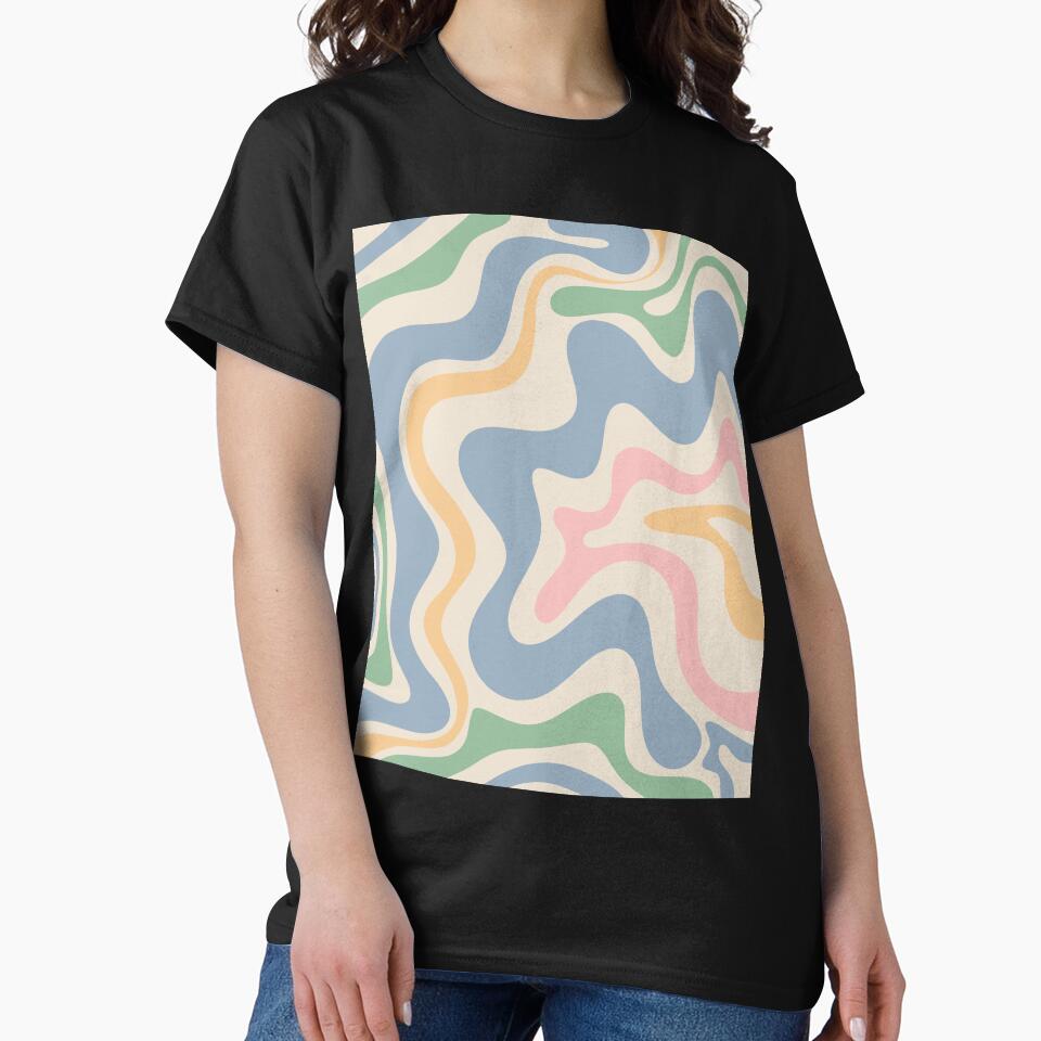 Retro Liquid Swirl Abstract Pattern Light Blue Pink Green Yellow Cream by kierkegaard