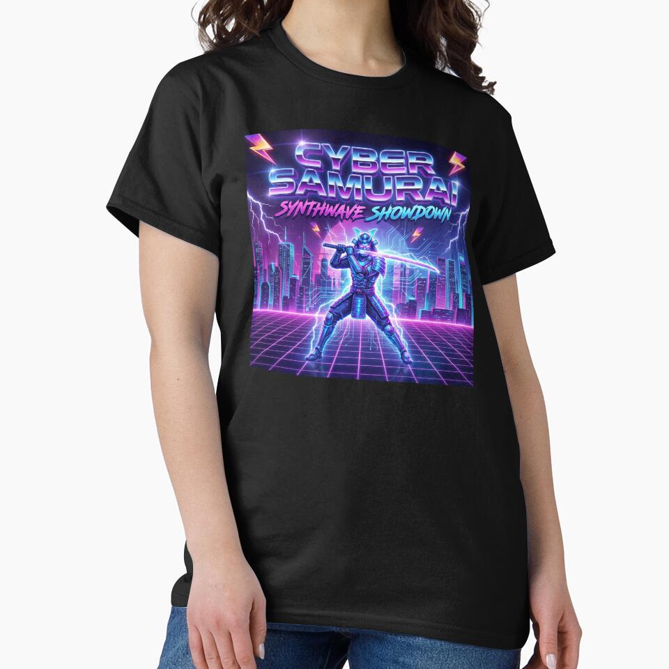 Neon Cyber Samurai Synthwave City Showdown by drhett09