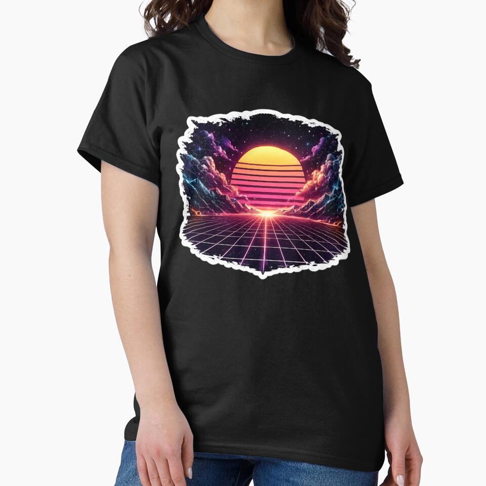 Retro Future 1980s Grid Horizon Landscape with Cyber Clouds by RiteshCenter