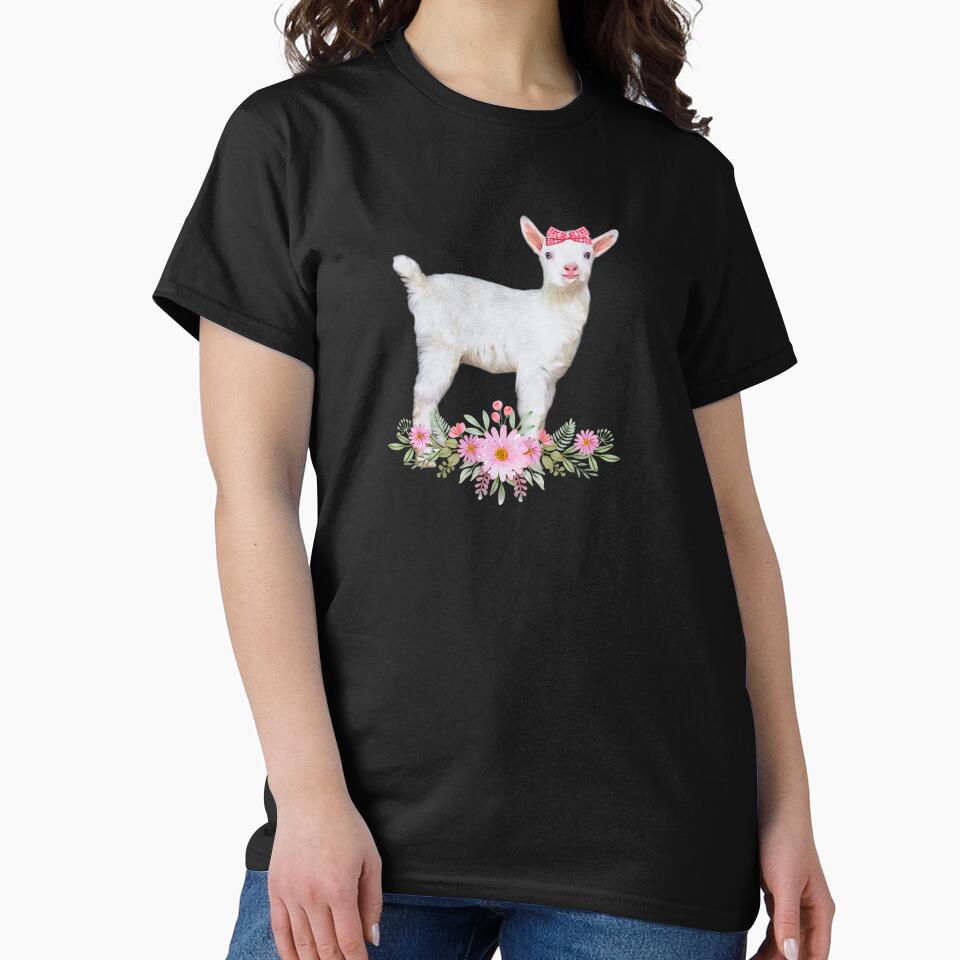 Cute baby goat with pink accents. Baby Saanen goat and gingham by CritterCapers