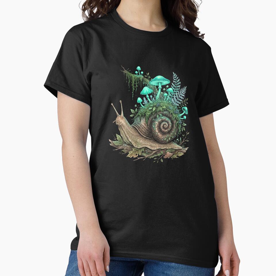 Glowing Mushroom Snail Mystical Forest Botanical Art by Ortsas