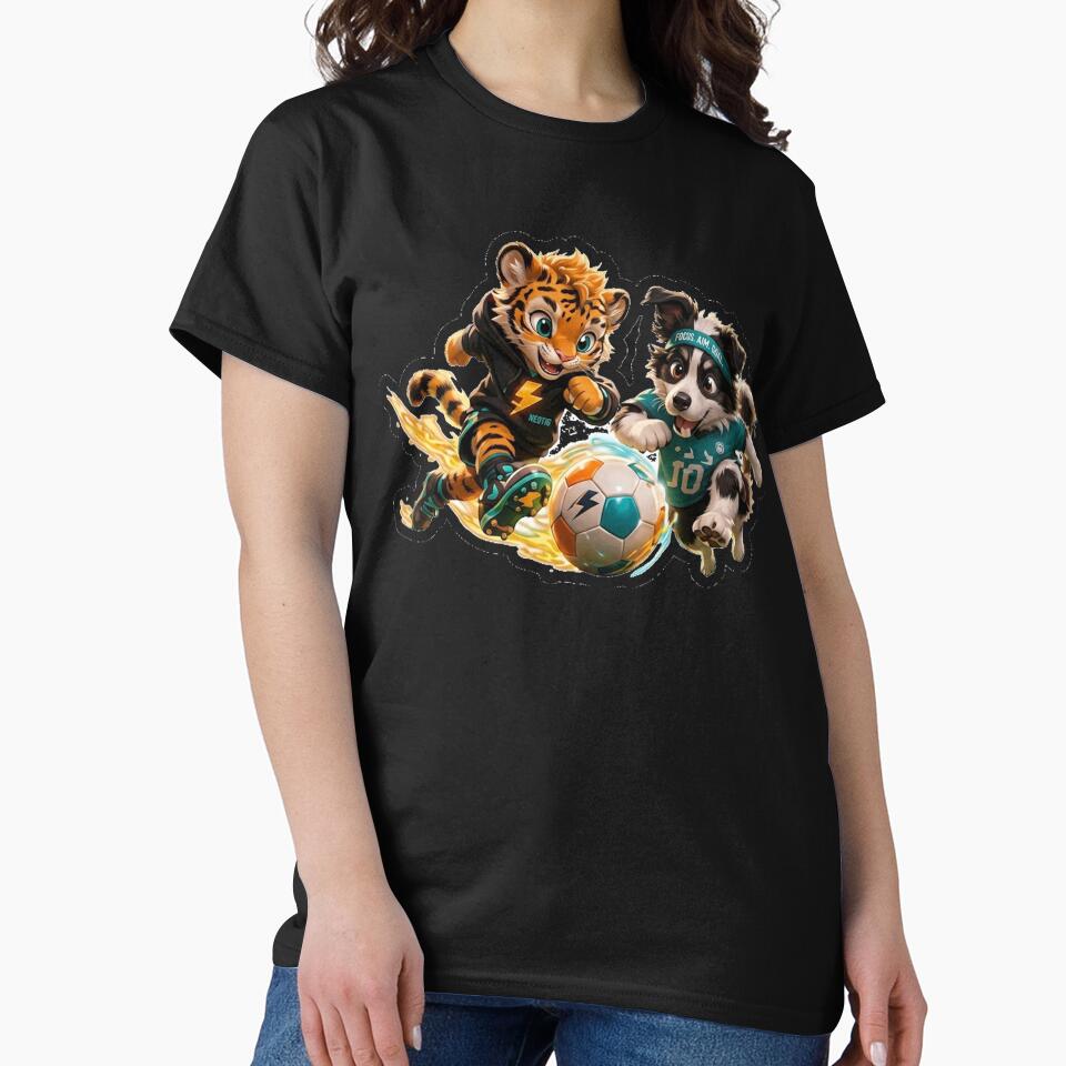 Cute Soccer Tiger and Collie Sticker - Funny Anime Animal Shirt, mug by NeoTigLuna