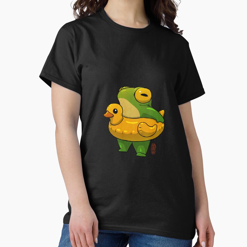 cute summer time ducky frog swimming pool floatie artwork asian style by DingHuArt