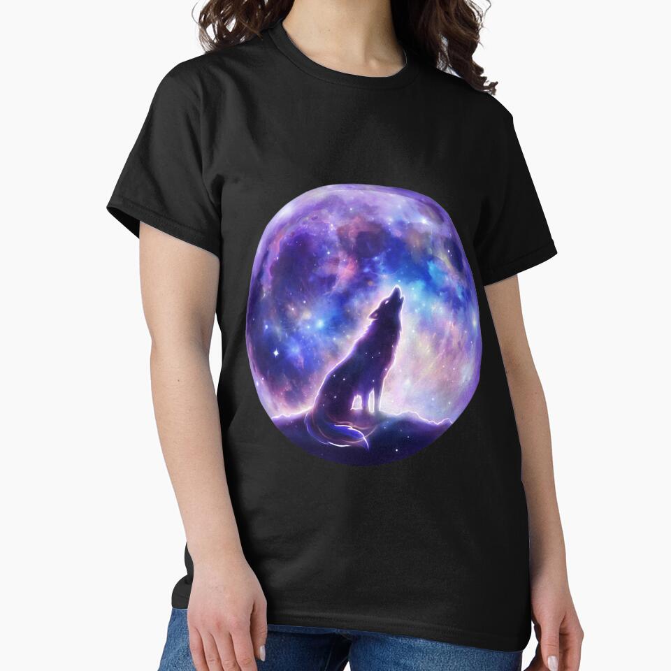 Cosmic Wolf Moon Galaxy Howling Wolf Celestial Art by Crystal Moon