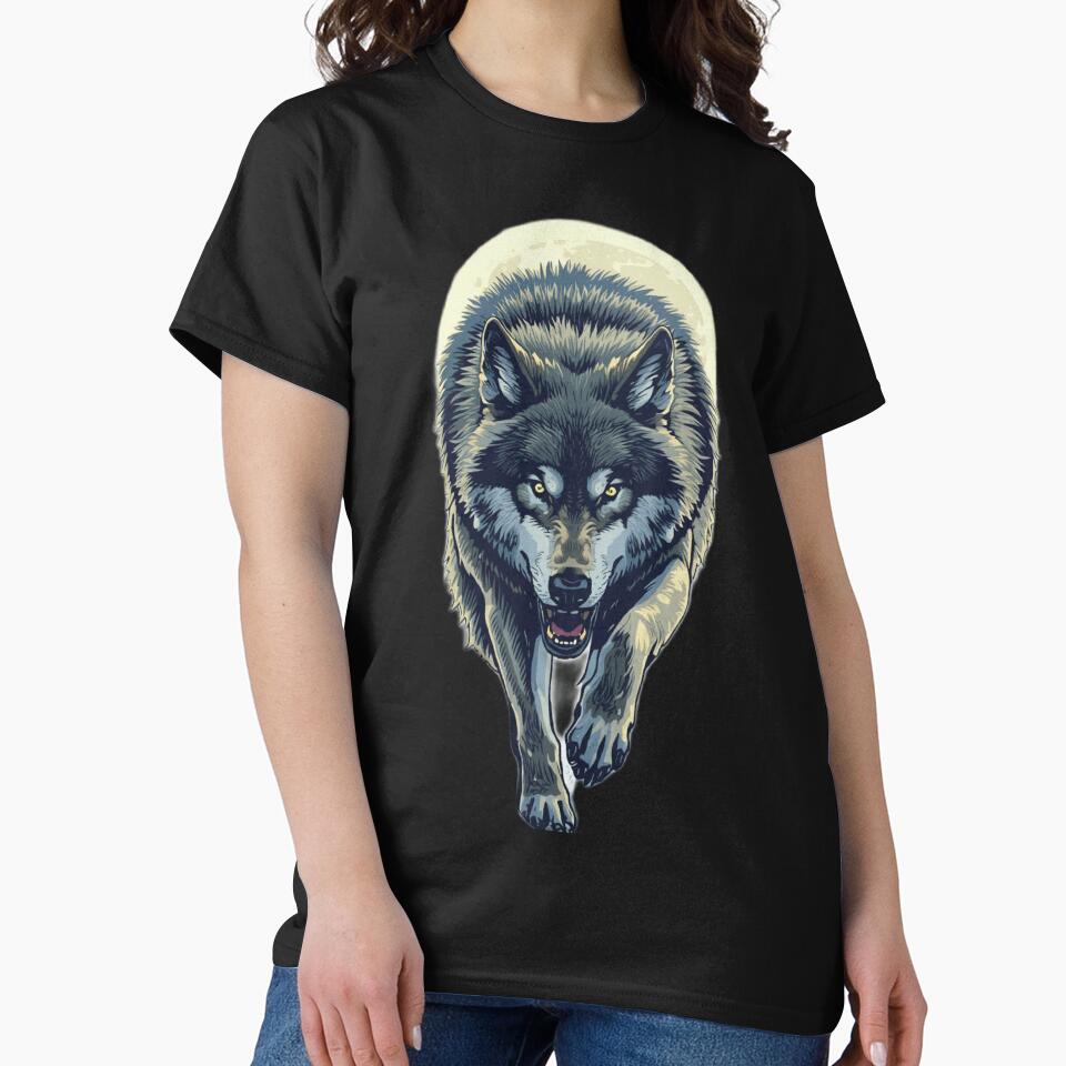 Running Wolf – Fierce Grey Wolf with Glowing Eyes T-Shirt Design by Mitaudesign