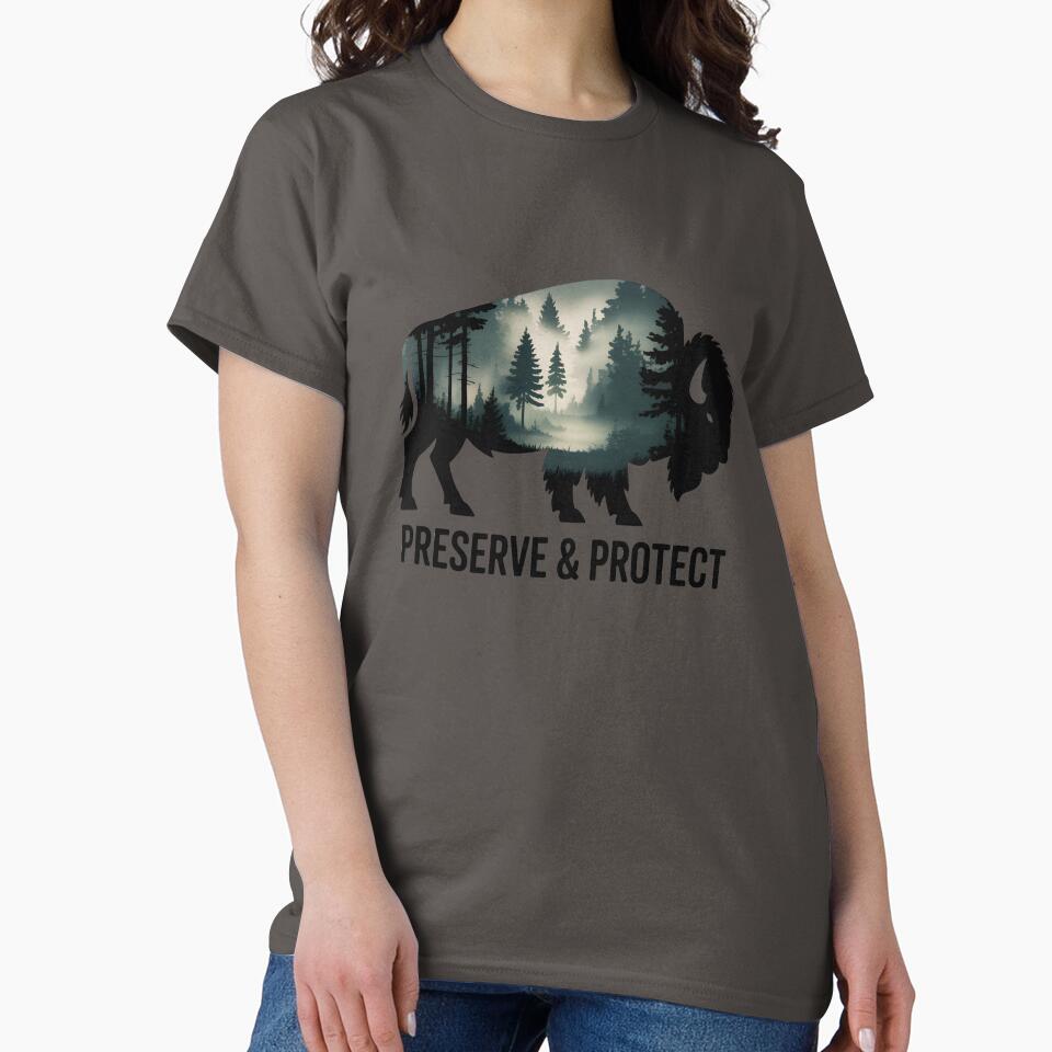 Preserve & Protect Nature Double Exposure Bison Silhouette Trees Forest Save the Environment Climate Change Wilderness Hiking Camping by ArcticFoxStudio