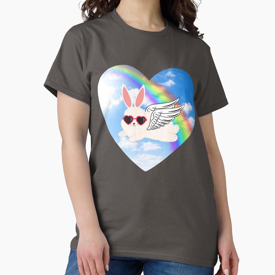 Rabbit Angel Flying Over Rainbow by Imemewell
