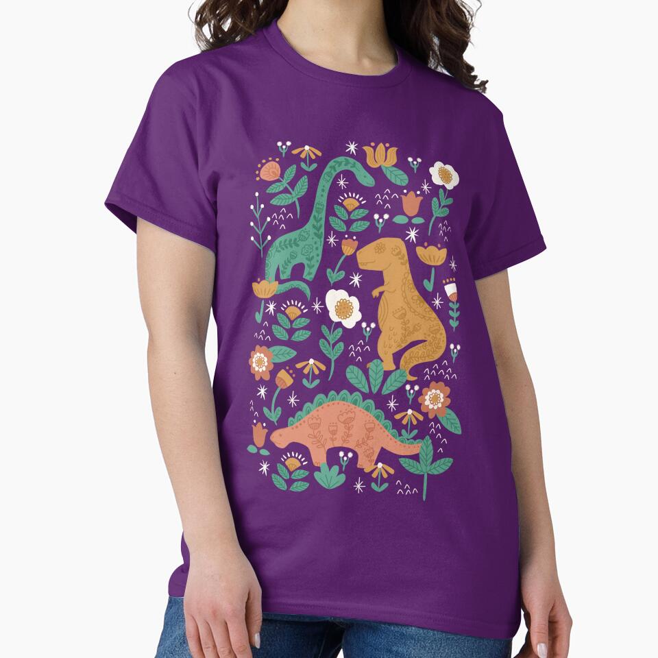 Folk Floral Dinosaurs in Pink by latheandquill