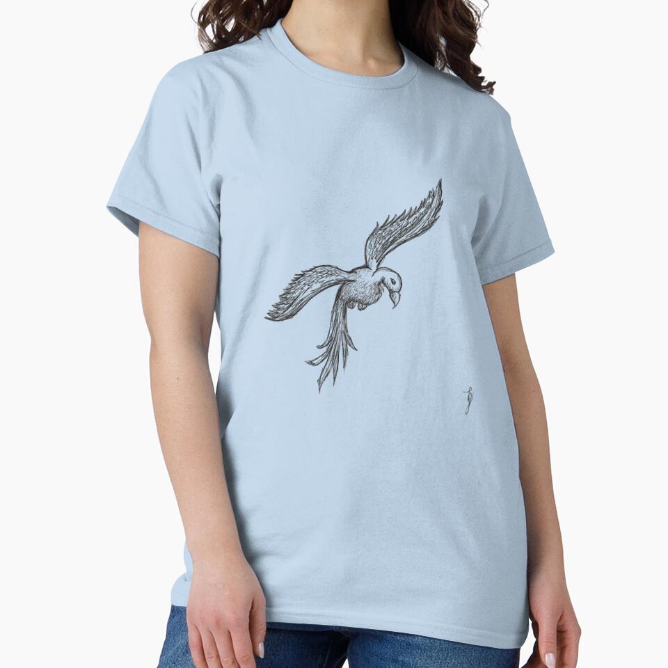 Flying Bird Sketchy Hand Drawn Black Ballpoint Pen Blue Backdrop by BOKEbyTC