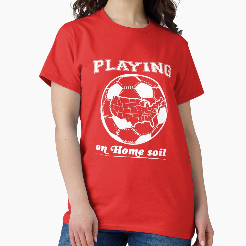 White Playing on Home Soil — USA Map Soccer Ball Graphic T-Shirt | World Cup 2026 American Soccer Gift by ArtofDari