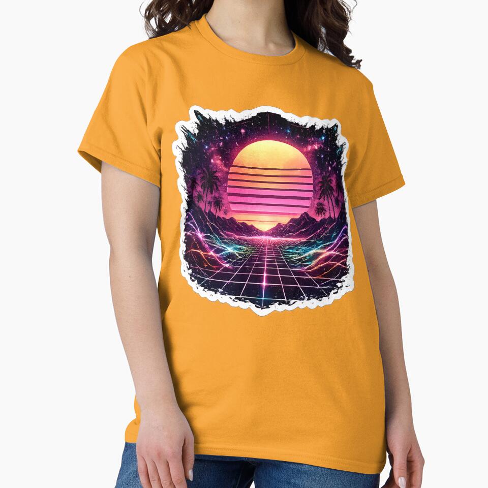 Vintage Vaporwave Sunset Grid with Abstract Vector Wave Lines by RiteshCenter