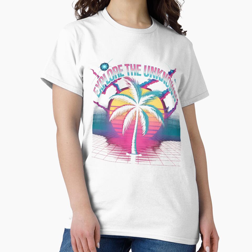 Explore The Unknown Retro Synthwave Palm Tree Sunset Art by SplashTastic