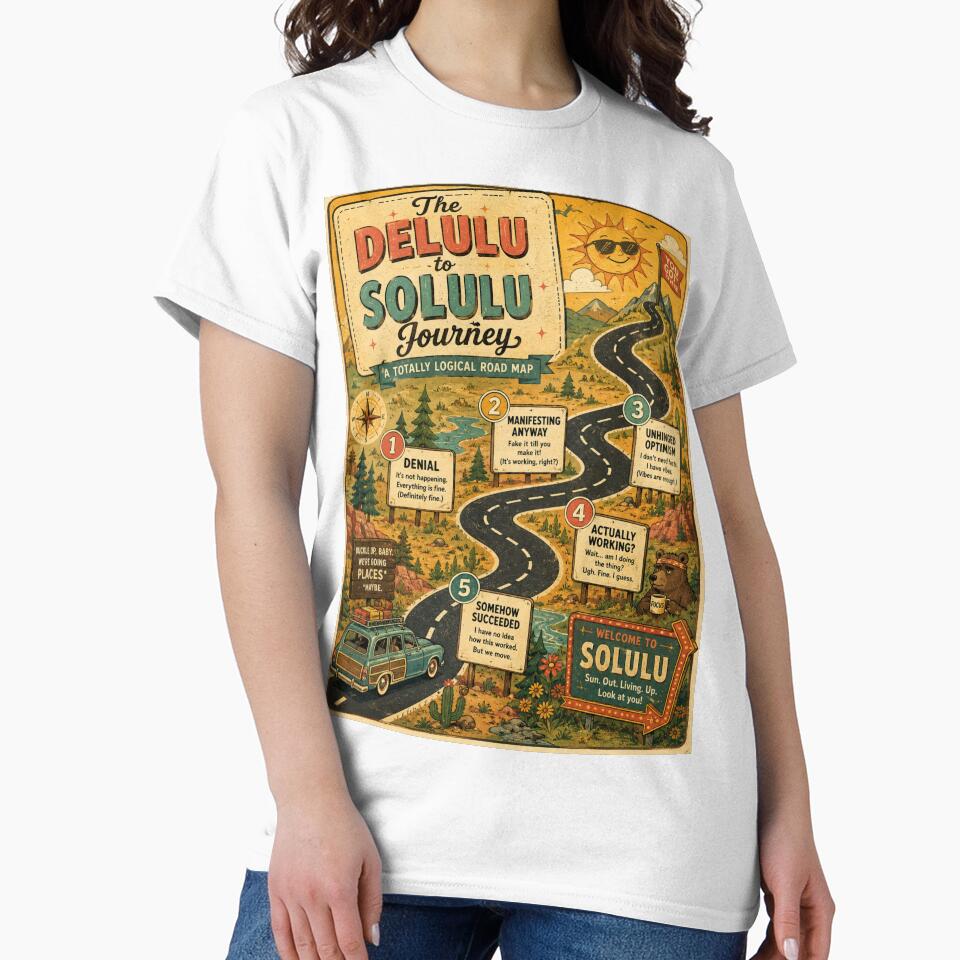 Delulu to Solulu Journey Road Map – Funny Retro Infographic Art | Delulu Humor Gift by irfanshikh