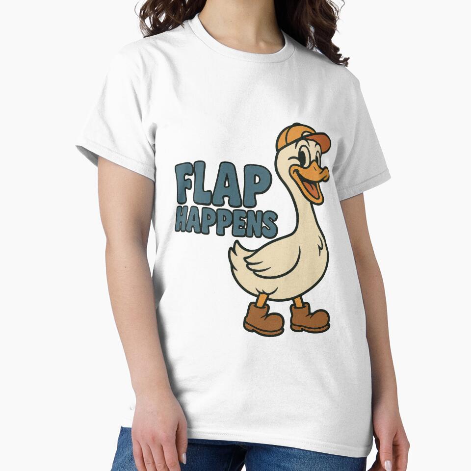 Flap Happens Funny Duck Pun Retro Animal Humor Cartoon Bird Design by inkoutninja