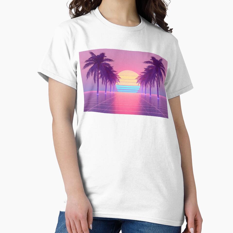 Retro 80s Vaporwave Sunset – Neon Palm Trees & Pastel Grid Aesthetic by NatureNookTees