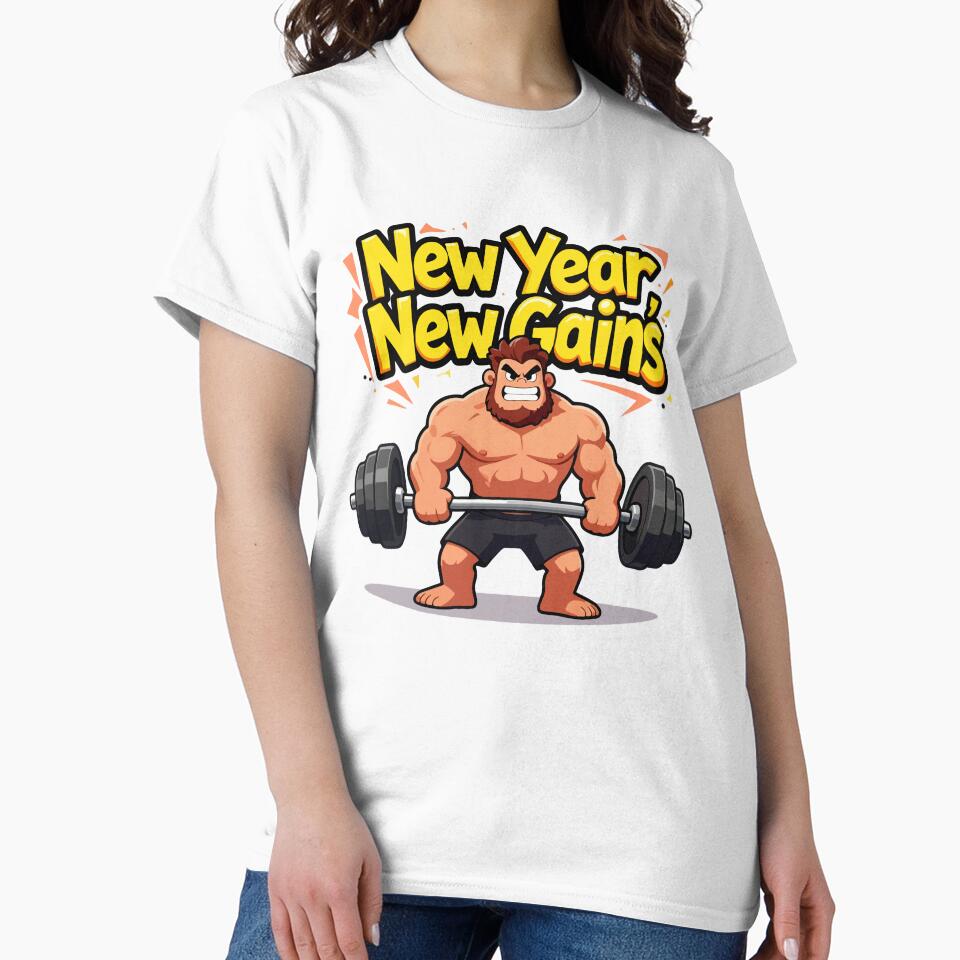 New Year New Gains - Bearded Muscle Man Weightlifting Gym Motivation 2026 by Design-Pro-21