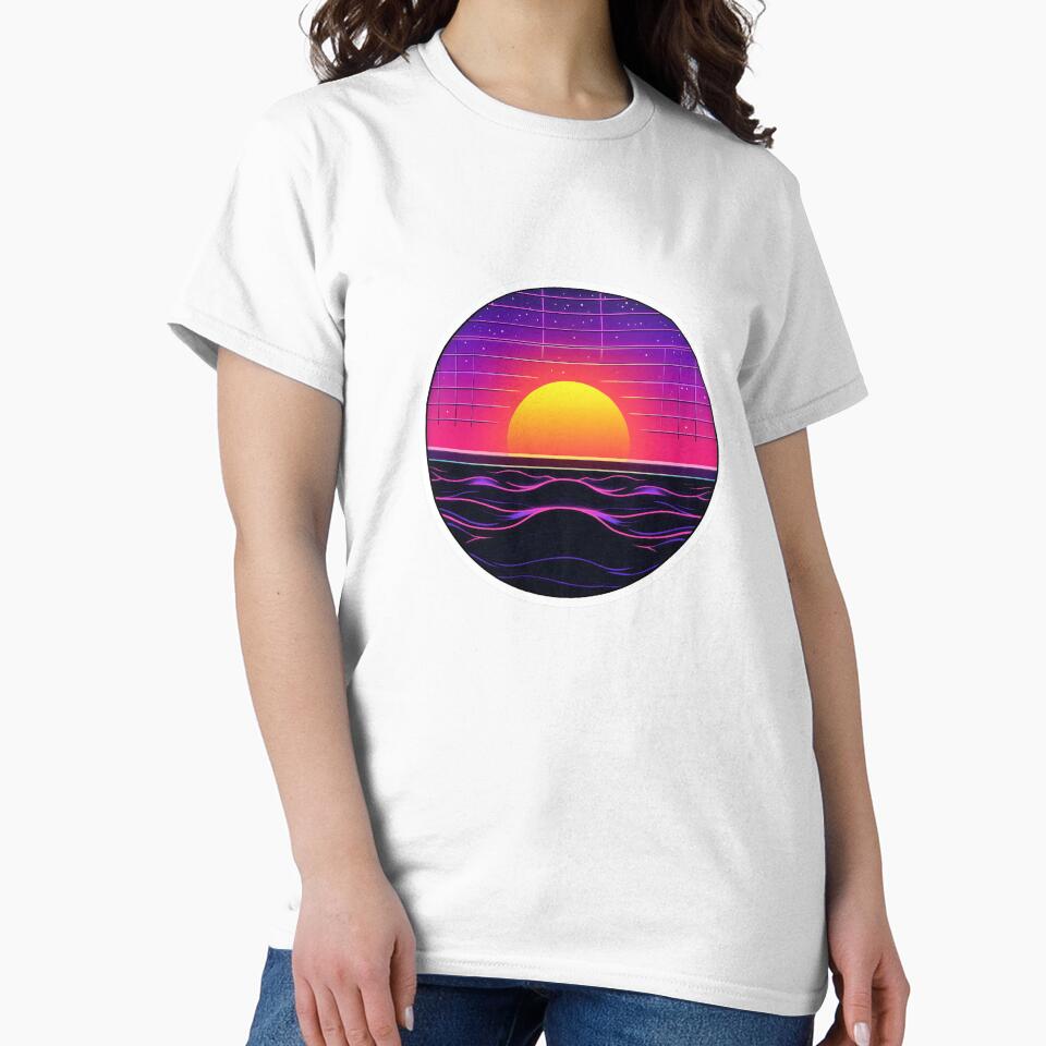 Vaporwave Sunset with Neon Ocean Waves Sticker by Liseri