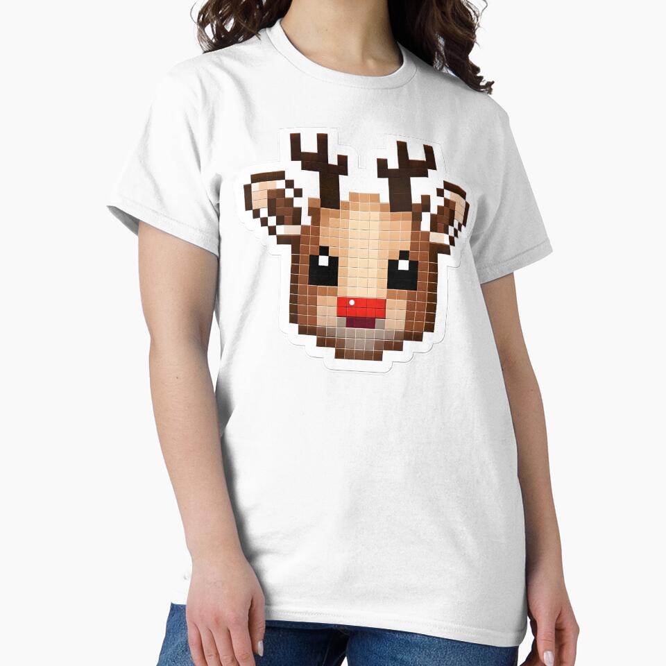 Cute Pixel Reindeer Head with Tiny Antlers and Red Nose by BankMano