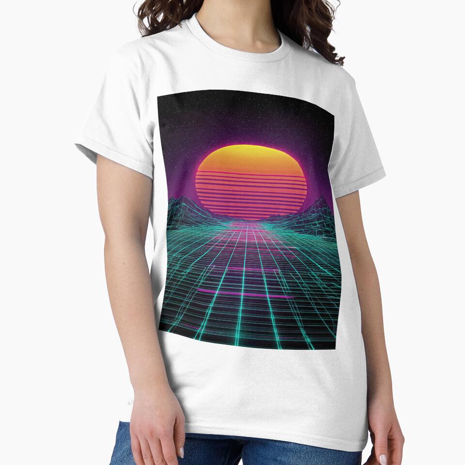 Retro 80s Synthwave Grid Sunset Aesthetic by NicolasGlowArt