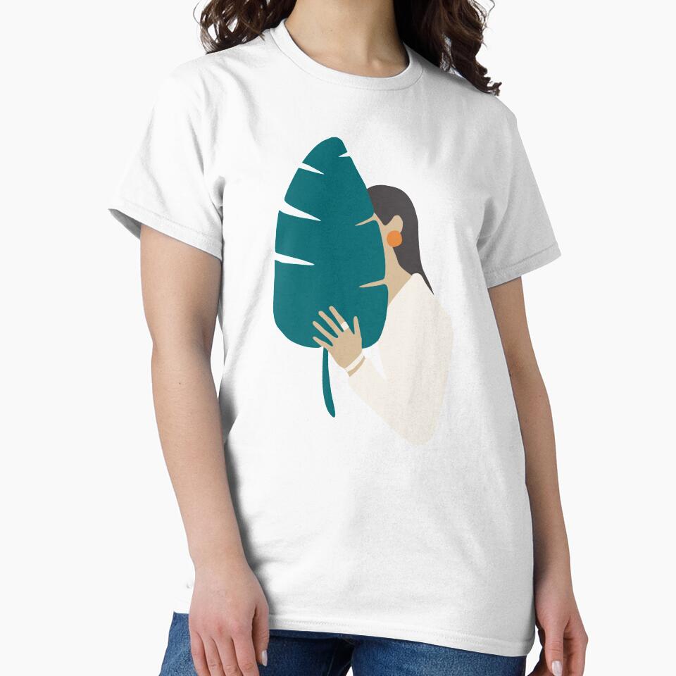 Brunette girl in white with tropical banana leaf by Nossikko