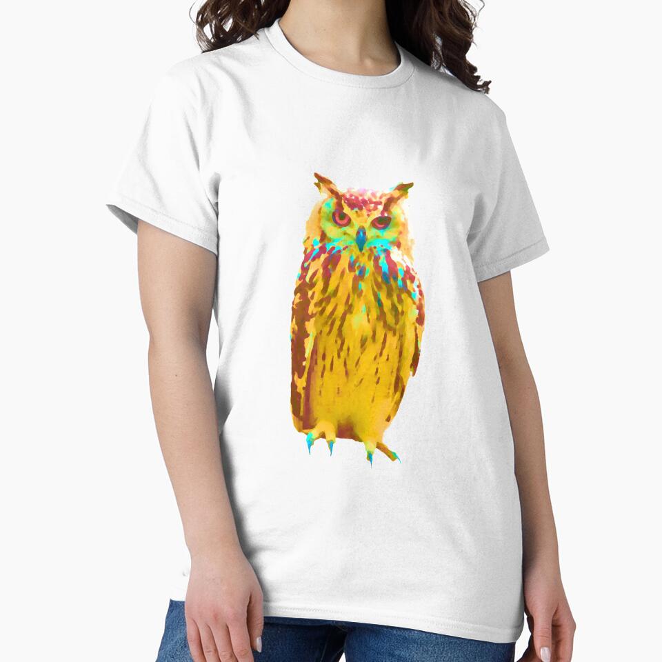 Cute Watercolor Golden Watcher Owl with Burnt Orange Colors Standing by kmcs
