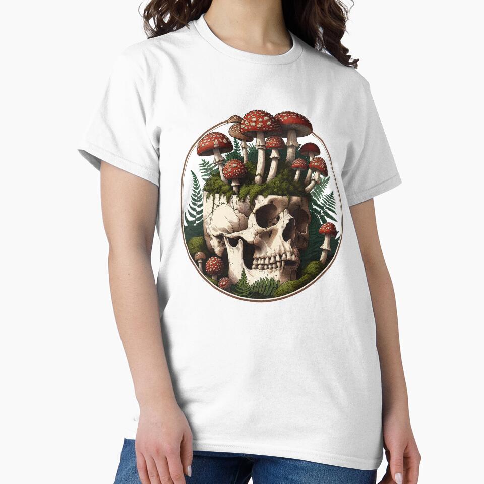 Vintage Overgrown Skull with Amanita Mushrooms - Memento Mori by The Mossy Library