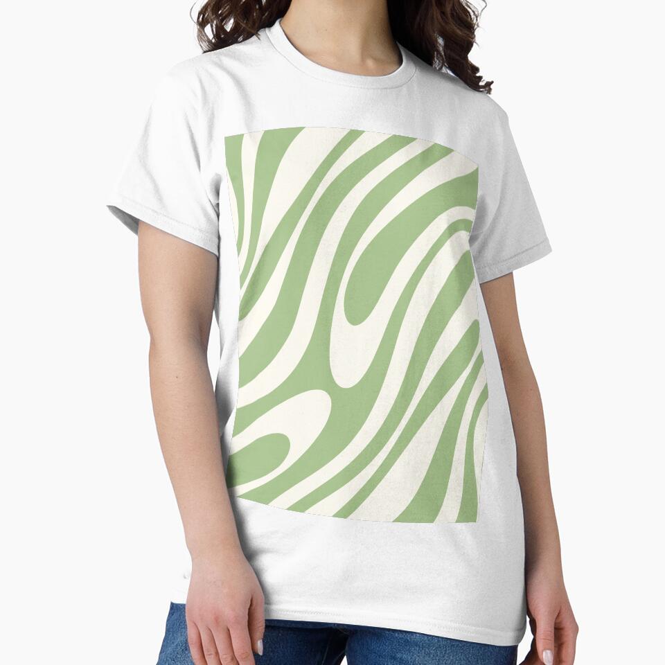 Wavy Loops Retro Abstract Pattern in Light Sage Green and Cream by kierkegaard
