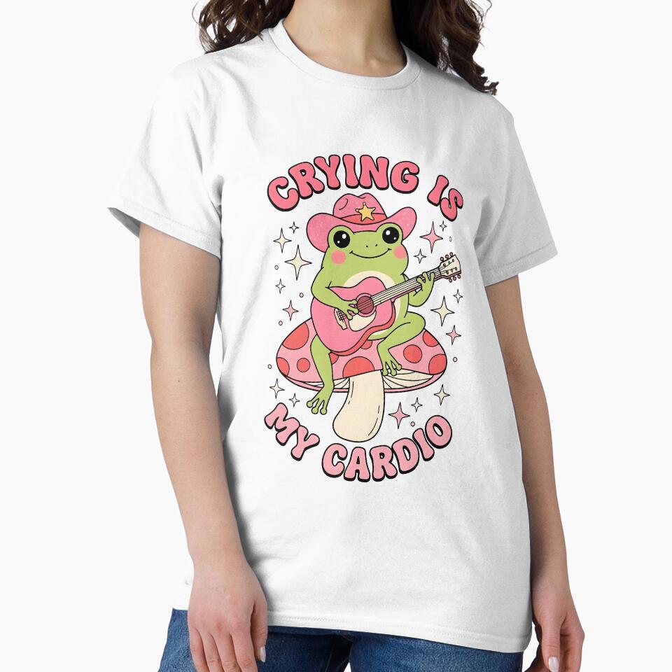 Crying Is My Cardio Frog Cowboy Playing Guitar on Mushroom by GiftsCreek
