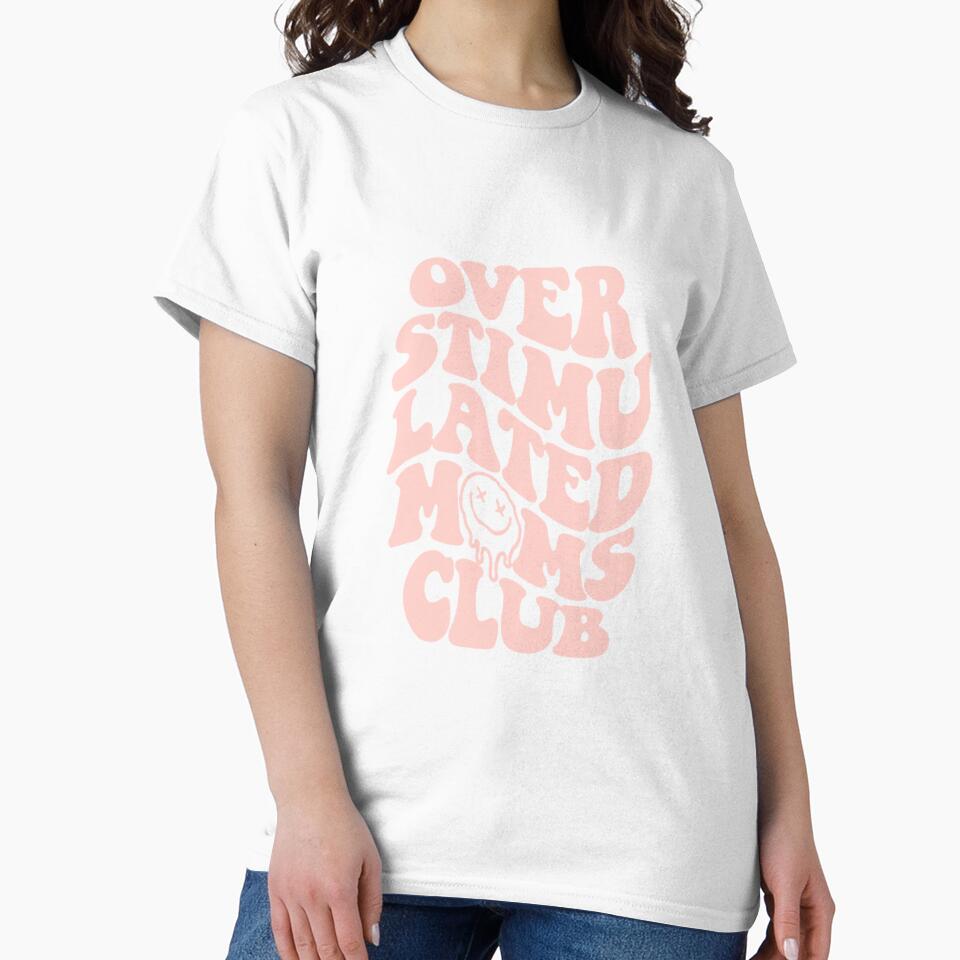 overstimulated moms club: a funny quote about motherhood for a trendy mom (pink) by akuma-does-art