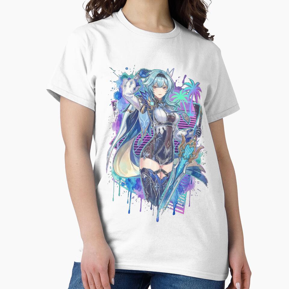 Genshin Impact Eula Vaporwave Neon Grid Japanese Text Portrait by Senpaiwaves