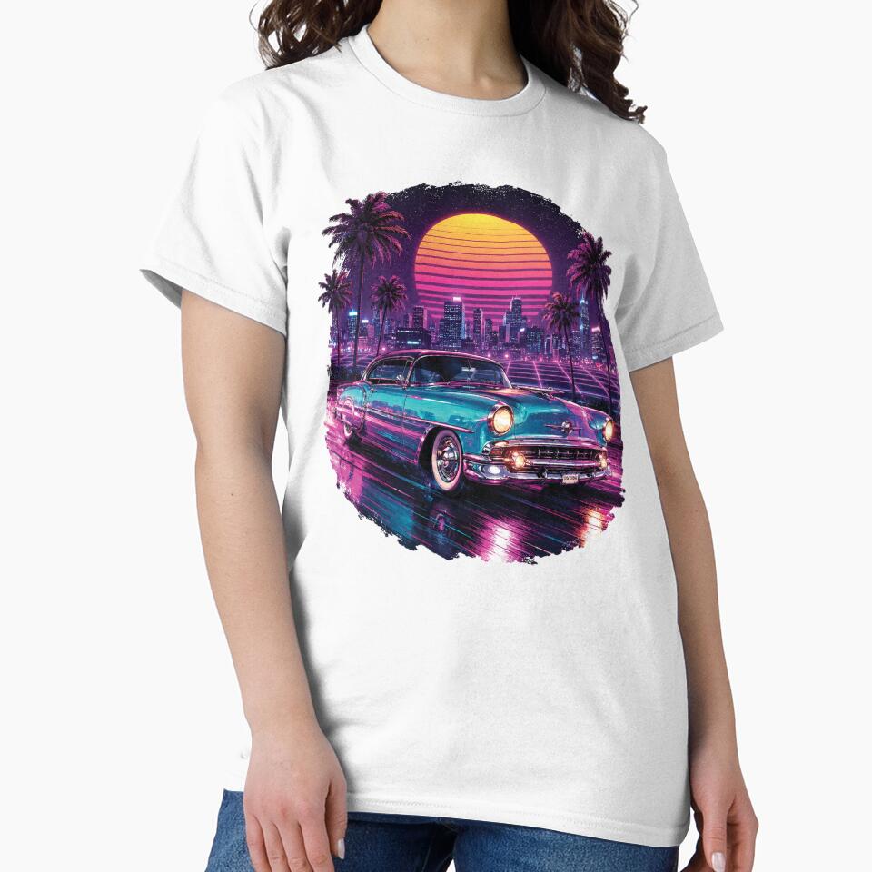 Retro Neon Vintage Cruiser Car Synthwave Sunset | 80s Retro Classic Car T-Shirt Design by Graphic Therapist