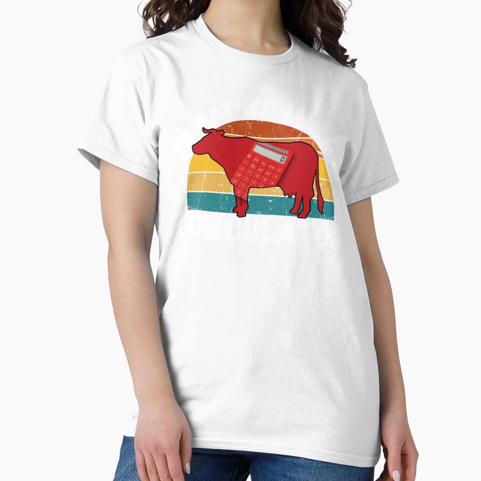 Red Math Cow with Vintage sunset "Cow-Culator" jokes Funny colorful cow puns Calculator by FarmsteadAcers