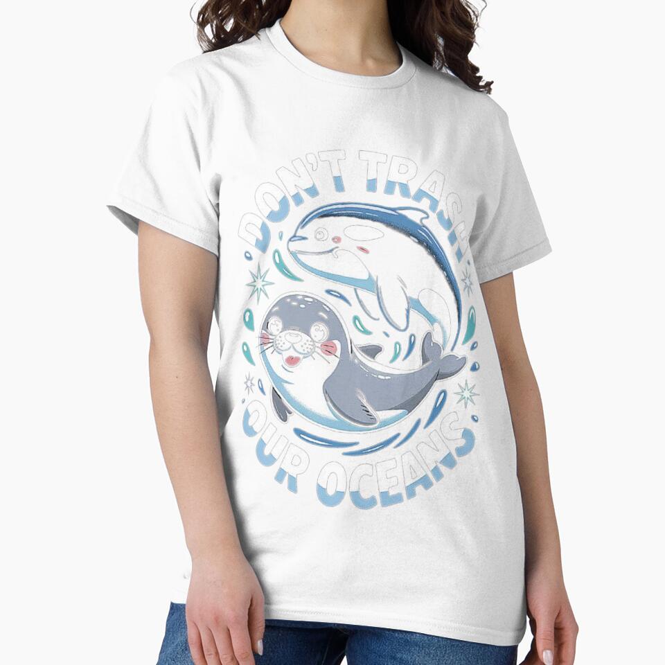 Save the Ocean – Cute Seal and Dolphin Marine Life Conservation Art by love3617