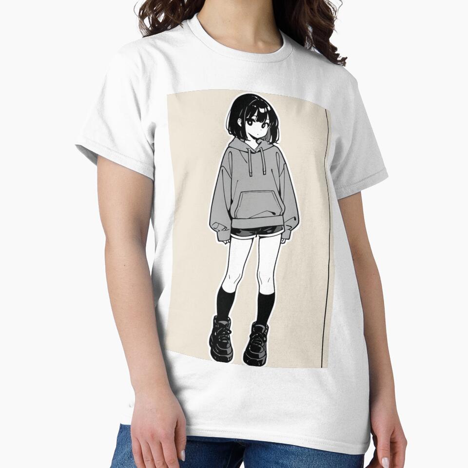 Fashion - Girl in Gray Hoodie High Top Sneakers Anime Art by AnimeShin