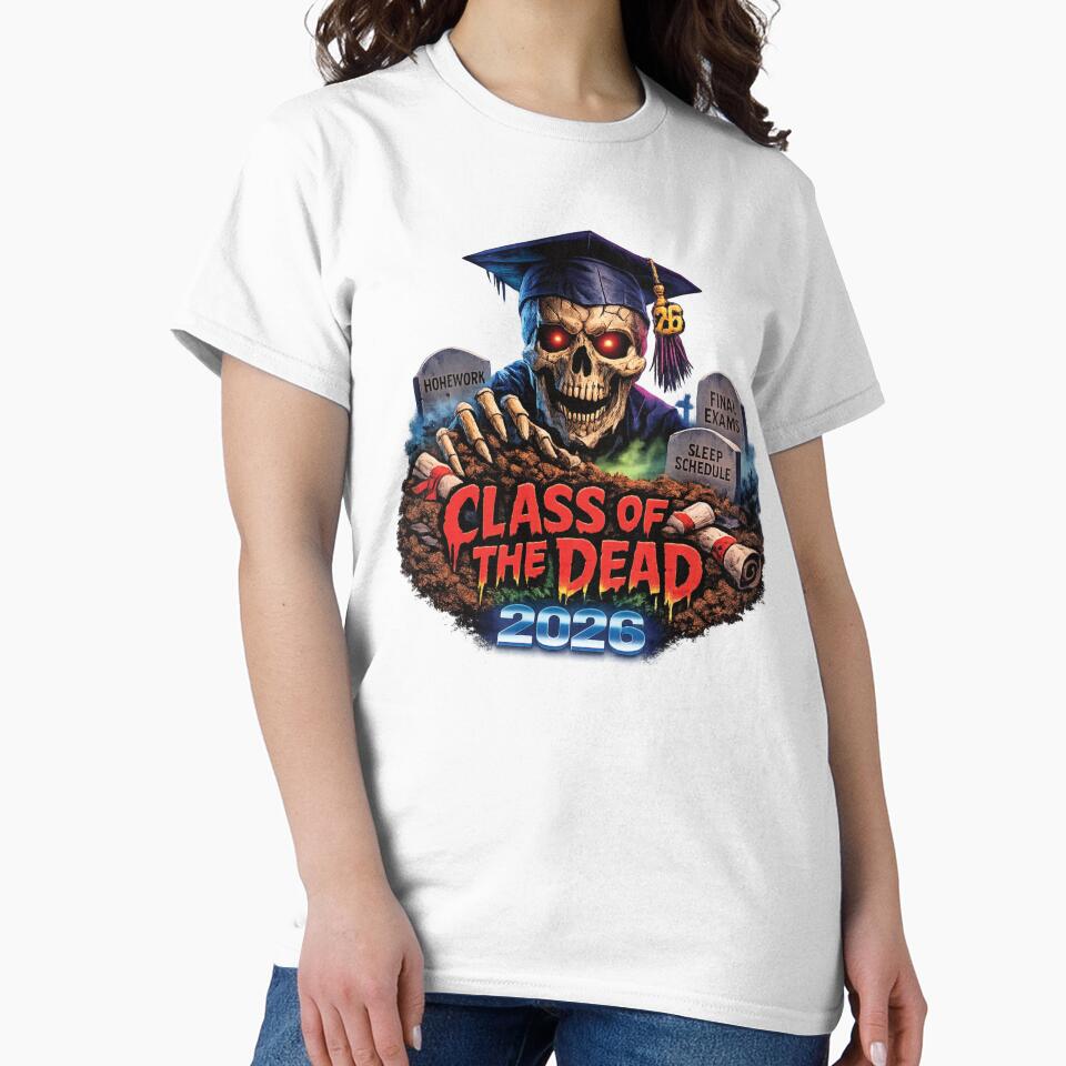 Class of the Dead 2026 Horror Graduation Shirt – Retro 80s Zombie Graduate Design by 486DesignCo