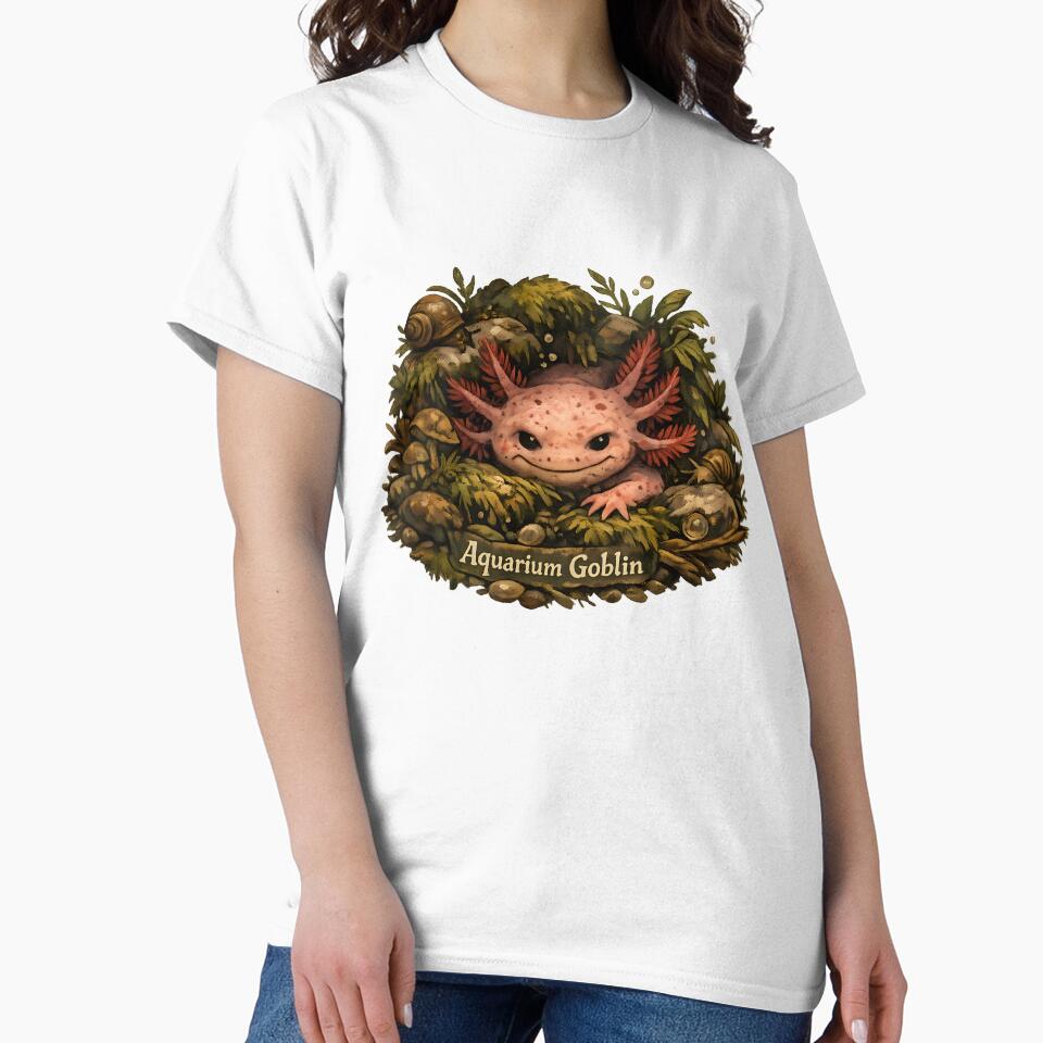 Aquarium Goblin - Goblincore Aquatic Creature Design - Cozy Mossy Axolotl Art - Cottagecore Aquarium Aesthetic by aquaterralife