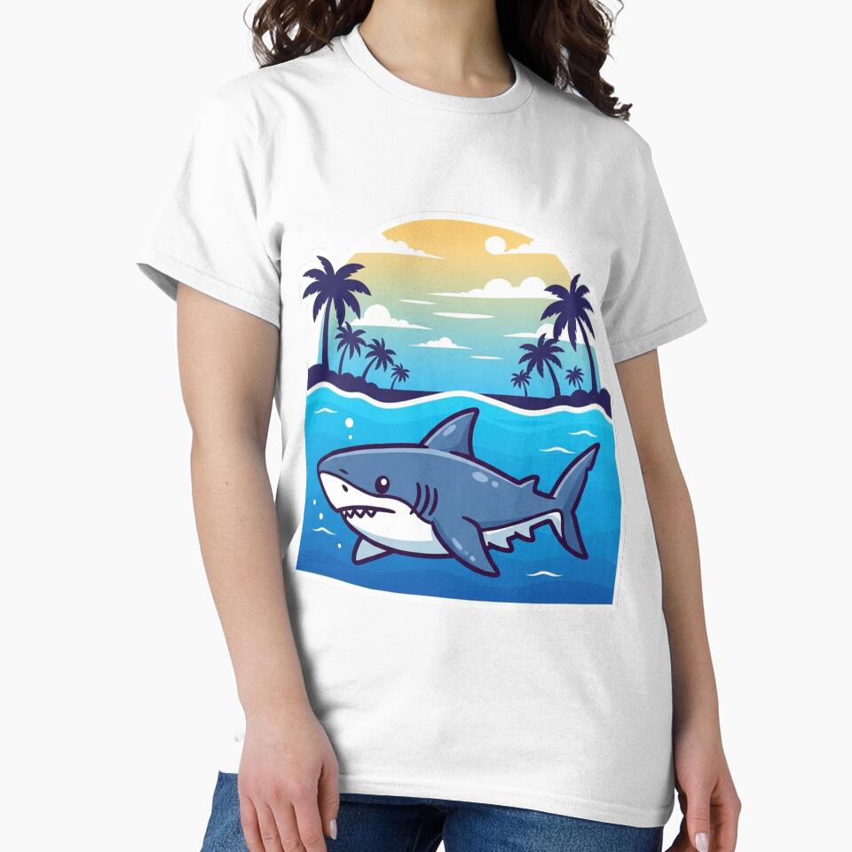 Cute Shark in Tropical Water | Cartoon Ocean Scene with Sun Gradient on White Background by mostafa gebril  ⭐⭐⭐⭐⭐