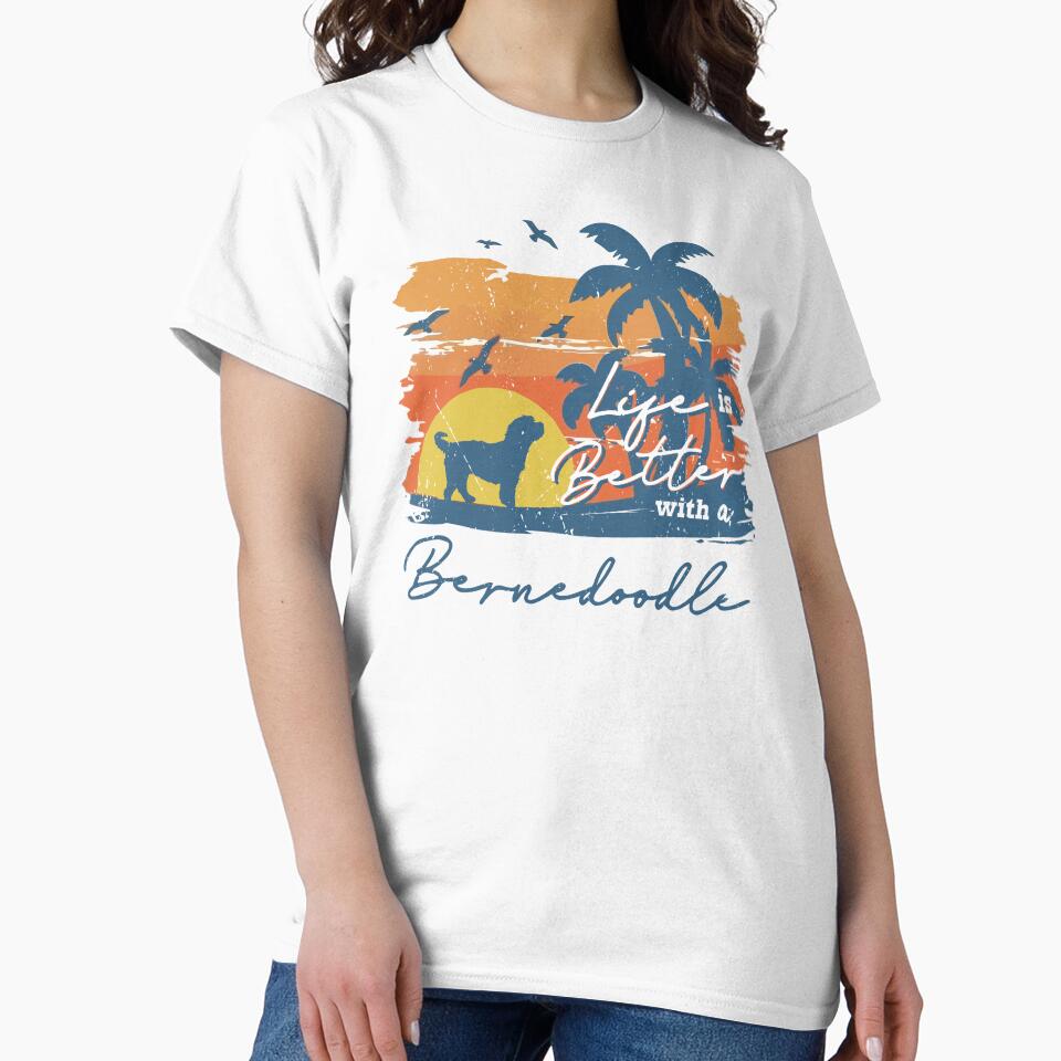Life is Better With Bernedoodle Beach Sunset Retro Vintage by rafaeltto