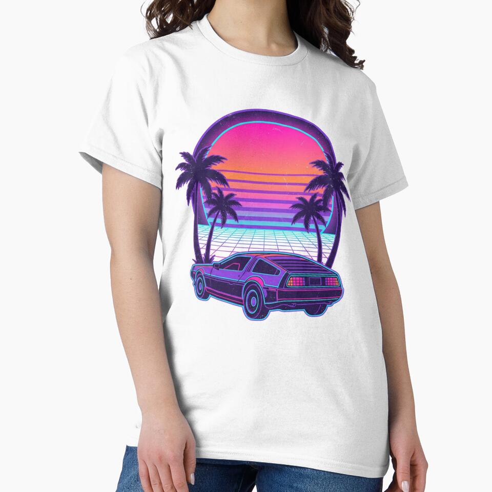 Neon Sunset Outrun: Retro 80s Synthwave DeLorean Sports Car by said-store11
